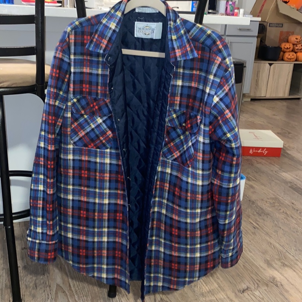 Vintage NorthWest Territory Men’s Red, Blue, and Yellow Outdoor Flannel Jacket
